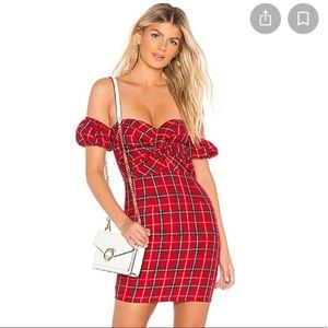new revolve red plaid mackenzie mini dress nwt sz xs
